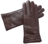 Women Luxury Lambskin Genuine Leather -winter  Warm Touch Screen Dress Driving Gloves with strips and button decorations at Cuff