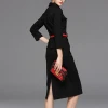 Women trendy slim fit black long sleeve office career shirt midi dress wholesale