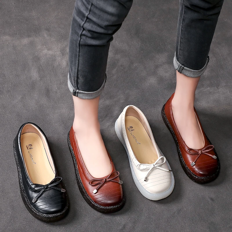 Womens Genuine Leather Shoe Flat Soft Shoe Handmade Plus Size
