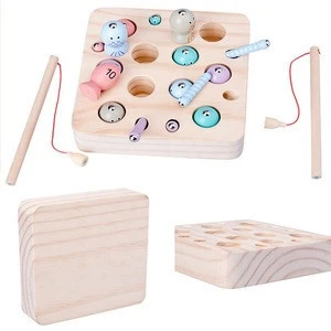 Wooden children fishing toys wooden magnetic fishing games puzzle toys parent-child interactive entertainment leisure family