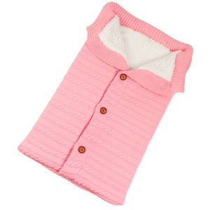 Wool Knit Plus Velvet Thick Warm Button Sleeping Bag Baby Outdoor Baby Stroller Sleeping Bag Blanket