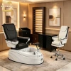 Modern Pedicure Spa Chair Built-in Whirlpool Foot Bath Tub Adjustable Reclining Backrest Waterproof Black PU Leather Re