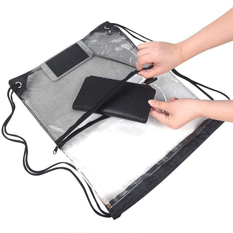 Transparent Drawstring Pouch Buy Clear Drawstring Bag With Front Mesh Pocket from Suzhou Hengshuo ...