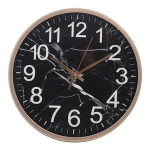 Circular black marble clock face Plastic wall clock