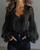 2026 European and American Independent Site Women's Lace Patchwork Puff Sleeve Pleated Shirt