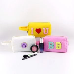 Mens Foldable Plush Zipper High-end Nylon Letter Cosmetic Bag With Handle