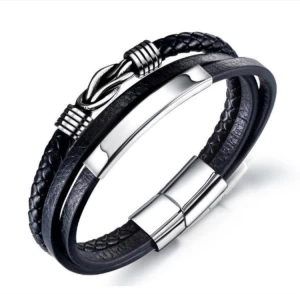 Hot Selling Leather Cord Bracelet Stainless Steel Leather Woven Bracelet Multilayer Men's Titanium Steel Jewelry
