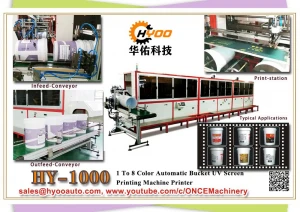 HY-1000: 1 to 8 Color Automatic Bucket UV Screen Printing Machine Printer