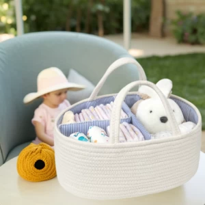 Diaper Caddy Organizer for Baby, Cotton Rope Diaper Basket Caddy