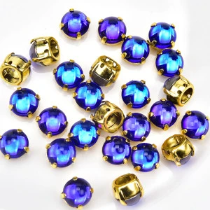10MM color Sew on crystal glass Rhinestone k9 Diamante jewels gold Cup Claw 4-holes Sewing Stone Beads craft clothes