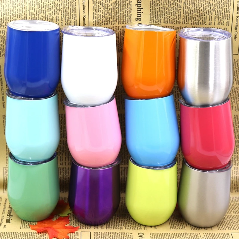 12oz stainless steel double wall wine glass tumble insulated coffee travel mug water tumbler cups with lid