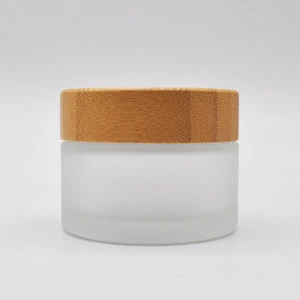 15ml 50ml 100ml cosmetic clear frosted glass cream jar with bamboo wood cap