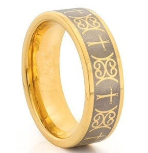 2017 Wholesale UK Turkish Jewelry Men Pipe Cut Gold Plated Cross Tungsten Ring
