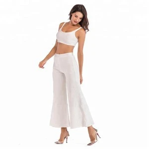2018 Fashion Style High Waist Ribbed Bandage Pants Two Pieces For Women
