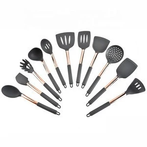 2018 trading 11pcs Cooking Tools Kitchen Utensil Set of Stainless Steel Silicone non-stick copper kitchen ware