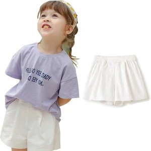 2019 Factory Direct Sale Elastic Waist Wide Leg Solid Color White Kids Girl Shorts Girls Hot Short Pants