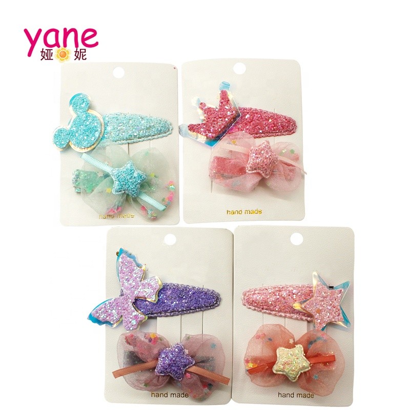2020 Fashion Shiny Gauze Hairpin Beautiful Style Bow Hair Clip Star Hair Accessories Set For Girls