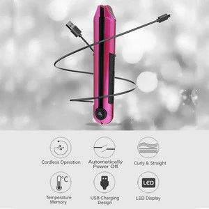 2020 New Portable USB Rechargeable Ceramic Plain Wireless Flat Iron Private Label Mini Electric Cordless Hair Straightener