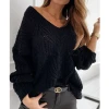 2021 Amazon Hot Sale Casual Sueter Mujer Custom Kniwear V-neck Off Shoulder Chunky Womens Loose Pullover Sweater