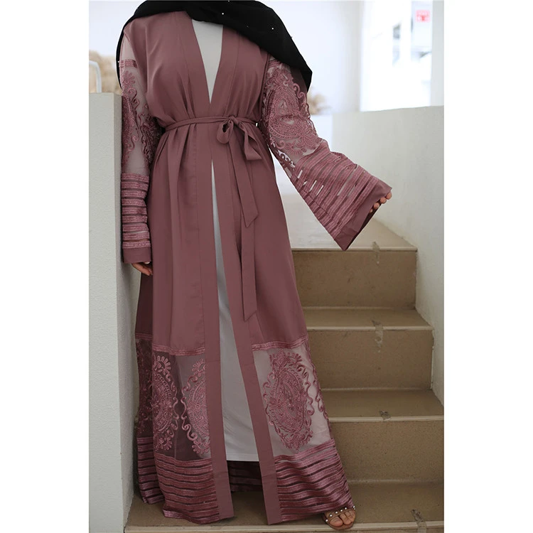 2021 New Design Polyester Embroidered Yarn Cardigan Abaya Dubai Indonesia Muslim Dress