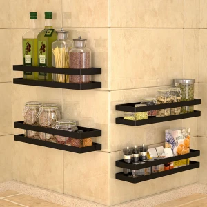 2021 new style single tier metal black powder coated wall hanging mounted spice rack