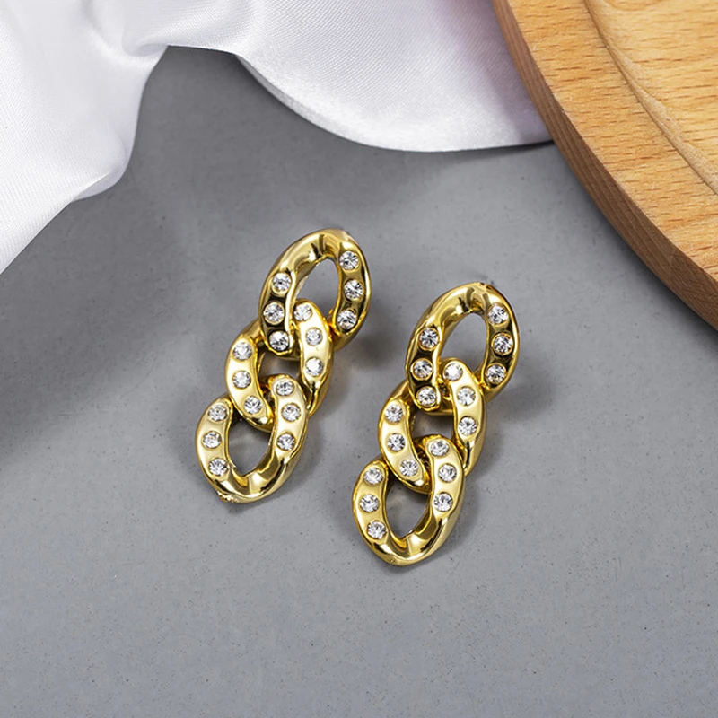 2021 Trendy Earrings Golden CCB Chain Acrylic Diamond Drop Earrings 925 Silver Needle Earrings