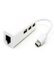 3 Ports USB 3.0 Hub + RJ45 Ethernet Port, Aluminum case and Durable Braided Cable, Black and White