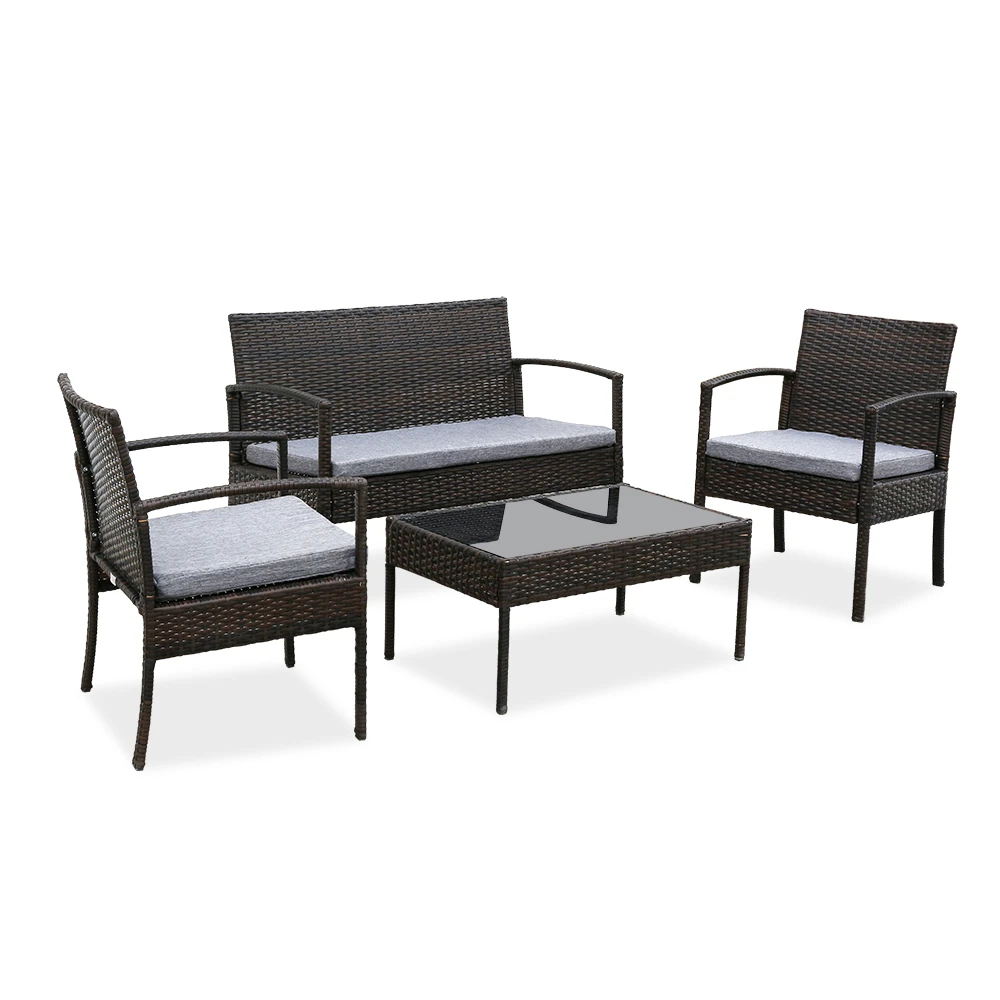 4 PCS Garden outdoor furniture modern style leisure Weaving Rattan Furniture Set Fully Equipped brown sofa set
