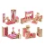 Import 4 set pink wooden dollhouse furniture miniature bathroom kid room bedroom kitchen house big wooden doll house from China