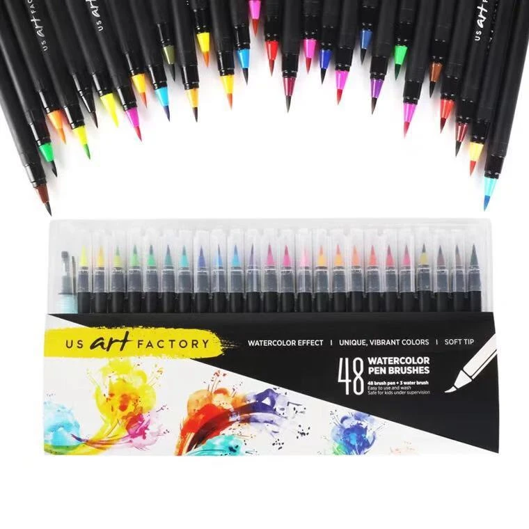 48 color soft fine tip watercolor paint art marker, watercolor brush pen set with custom logo