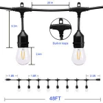 48 Feet outdoor Waterproof Holiday led Light string Hanging Sockets Perfect S14 Patio string Lights