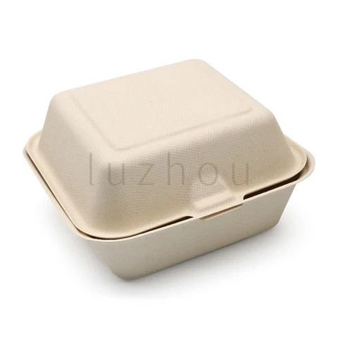 480ml 6 Inch Biodegradable & Compostable Sugarcane biodegradable 6 inch takeaway Bagasse burger box bagasse