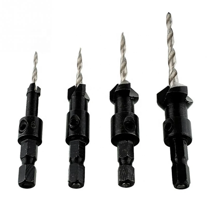 4PCS 3/3.5/4/4.5mm Hex Quick Change Shank Countersink Tapered Drill Bits Cone Reaming Drill Bit Set Wood Woodworking Tools