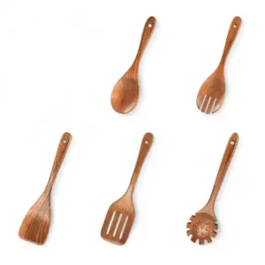 5 PCS Wooden Spoons for Cooking Natural Acacia Kitchen Utensils Smooth Non-Stick Surface Cooking Utensils Set Perfect Kitchen