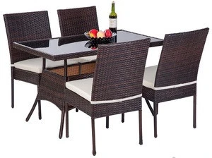5 Pieces Indoor Outdoor Dining Set PE Rattan Garden Dining Table and Chairs Patio Set Furniture