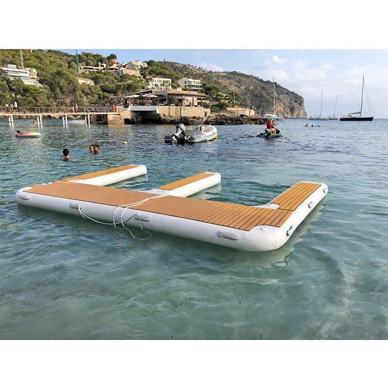 5x3m Drop stitch Teak foam Wood grain Motor Boat station jetski E shape inflatable floating jet ski dock