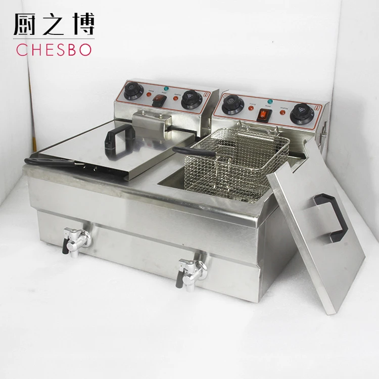 6000W Double Tank Chips Fryer Machine Electric Deep Fryer with Temperature Limit Protection Stainless-Steel Basket 8 Liter