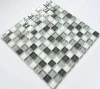 8mm cheap gray white and black crystal glass mosaic tiles for bathroom wall