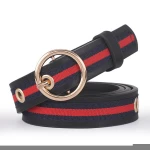 A1175   Elegant Waist Belt Round Rivet Pin Buckle Belt Straps Decor Unisex Striped Sash Pants Jeans Girdle Canvas Dress Belts