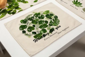 Amazon sells wholesale customized eat mat wind Nordic green plants insulation pad cotton tea towel