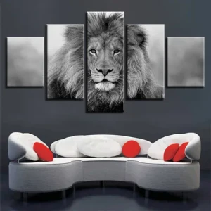 Animal Lion Living Room HD Prints Black And White Custom Poster 5 panel painting printed canvas wall art metal frame painting