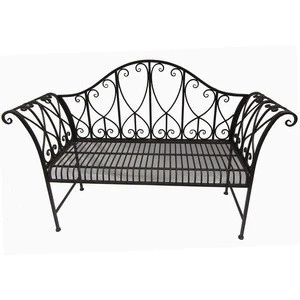 Antique black wrought iron outdoor garden bench