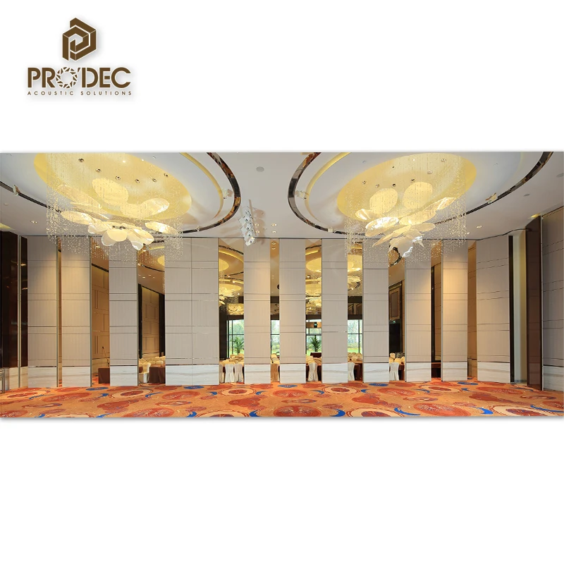 Banquet hall decorative acoustic material system operable partitions walls