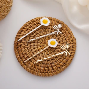 BELLEWORLD wholesale new fashion personalized fried egg fork spoon hair clip set designer no bend hair clips women
