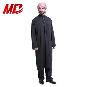 Black Arabic Men Islamic Clothing with Pants Moroccan Kaftan Muslim Thobe Musulman