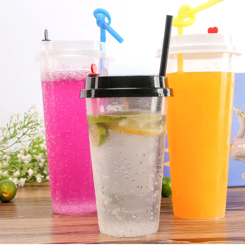 Boba Bubble Tea Cups PP Smoothie Juice Cups with Lids Injection Plastic 1000ml Beverage Single Wall