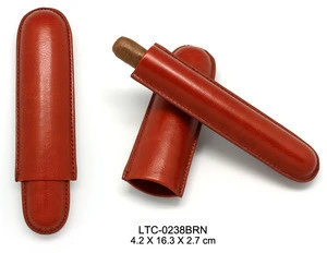 Brown single leather cigar tube case