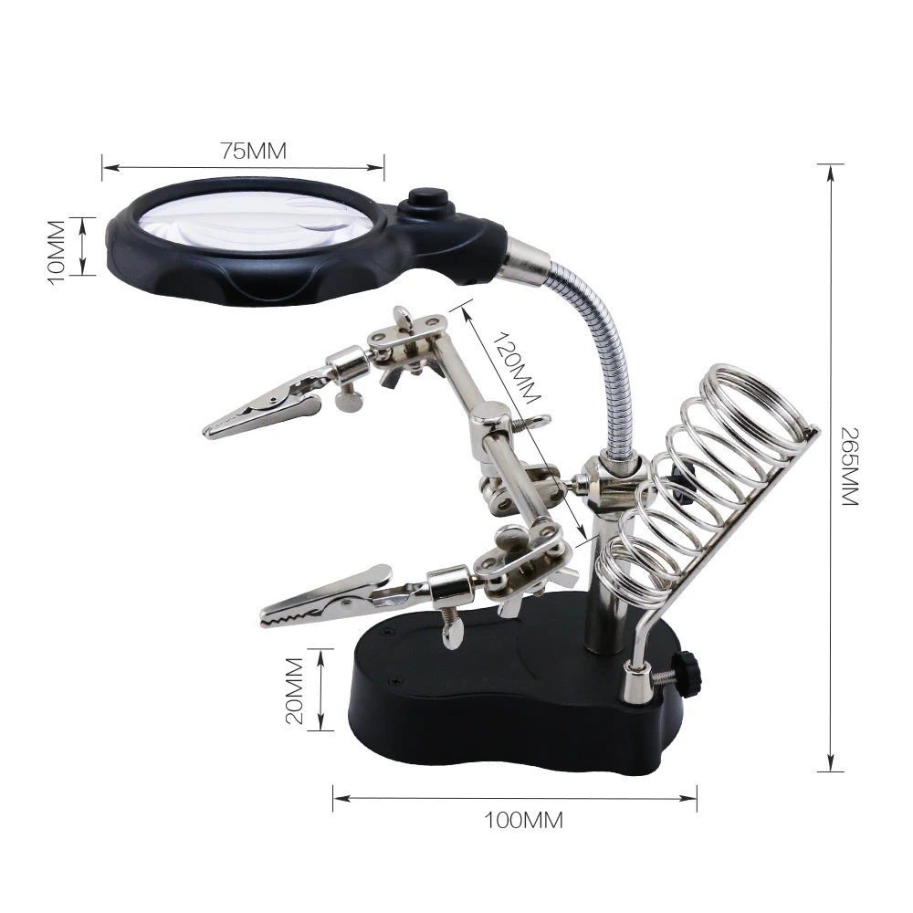 BST-16126A Helping Third Hand Clip Clamp LED Magnifying Glass Soldering Iron Stand Magnifier Welding Rework Repair Holder Tools
