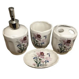 Ceramic Bath Gift Set Floral Green Customized  Color Feature flower Suitable
