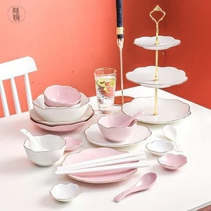 Ceramic custom dinnerware sakura shape tableware sets wholesale gift dinner ceramic tableware set